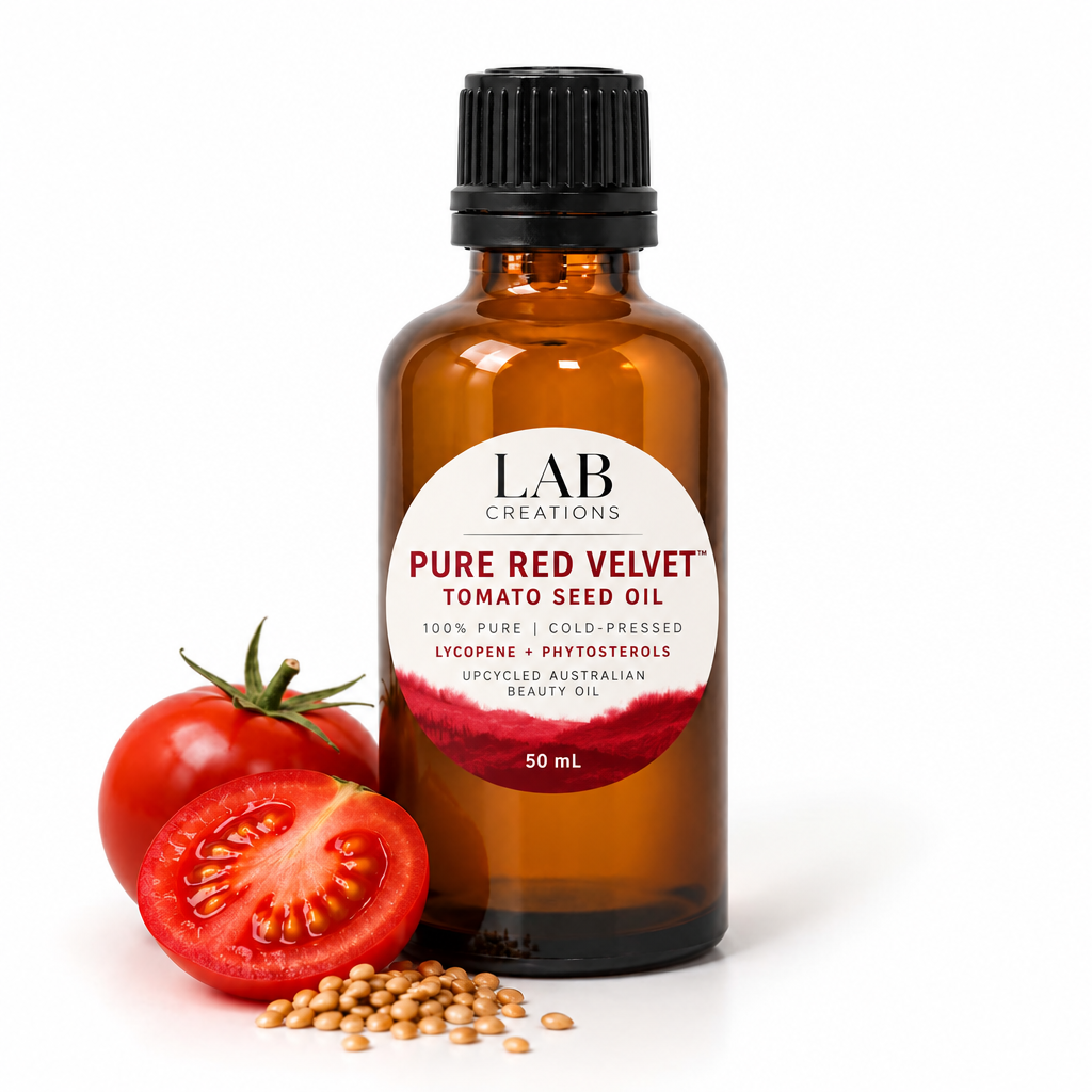 Pure Red Velvet Tomato Seed Oil in a 50 mL amber bottle